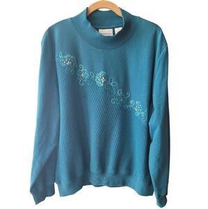 Alfred Dunner Teal Embroidered Sweatshirt Size XL